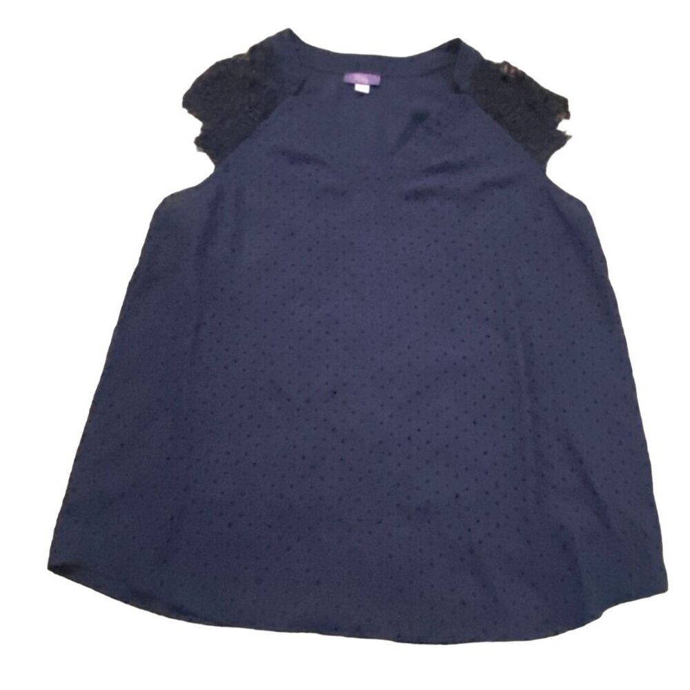 Truly Poppy Womens Textured Smocked Flutter Top-Navy Blue-Size L-GUC